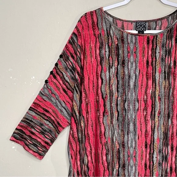 Clara Sun Woo Tunic Mixed Print Abstract Stretch Relaxed Bohemian Artsy Size L - Picture 7 of 14